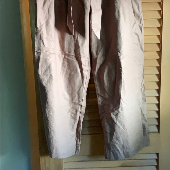 Wide leg paper bag waist linen ankle slacks - Picture 2 of 6